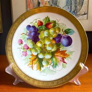 Vintage hand painted decorative plate unsigned Dresden? German ? Gold Rim